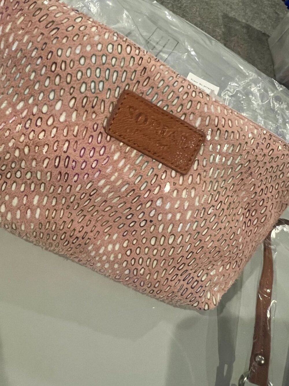NWT Sorial New York Blush Pink Laser Cut Metallic Leather Wristlet Clutch SV101S